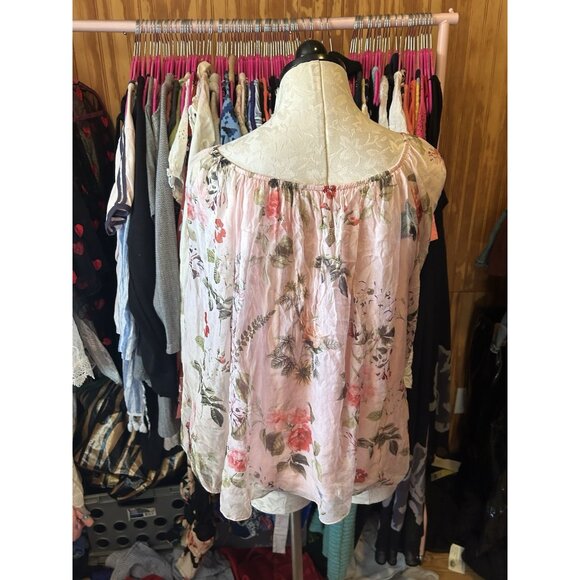 Pronto Moda Pink Long Sleeve Boho Silk Blouse Floral SILK ITALY Sz L - Picture 6 of 8
